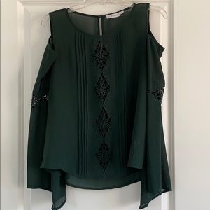 Lush sheer green blouse with lots of detail